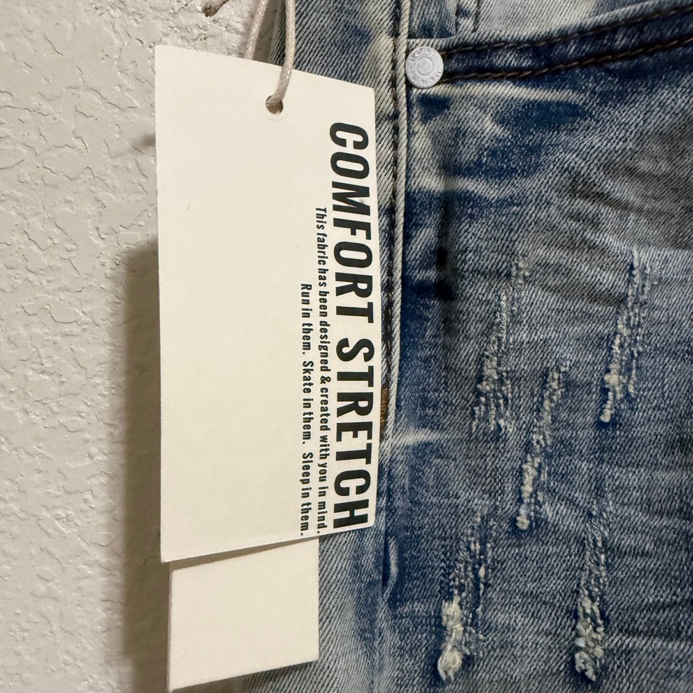 KDNK Mens 32" Distressed Skinny Jeans Light Wash Blue Ankle Zip 1141411 NEW NWT - Picture 3 of 16